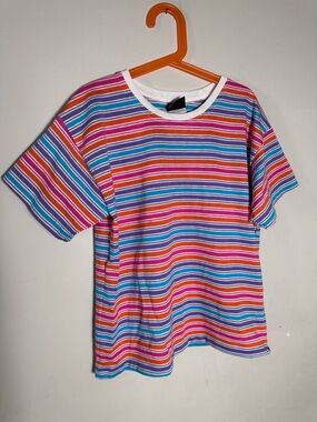 Vintage Kids Multicolor Striped Short Sleeve Tee - White Neckband